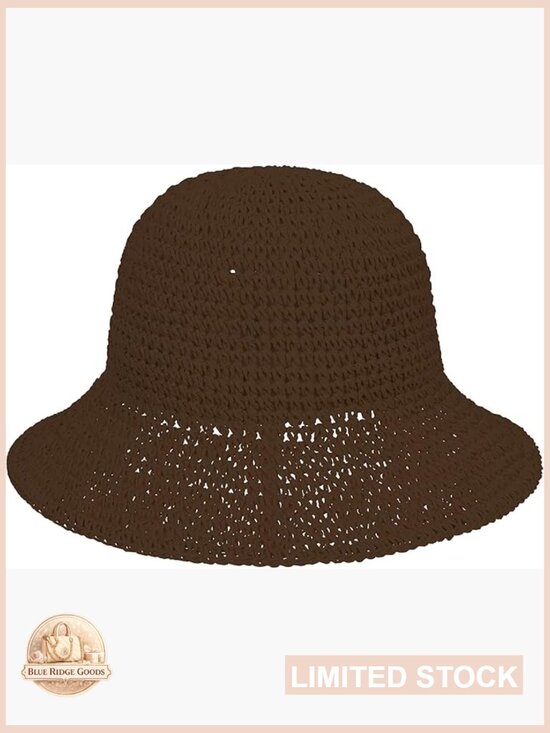 Wide Brim Straw Sun Hat Hand Woven Foldable Beach Bucket Hat UPF 50+ main image 4
